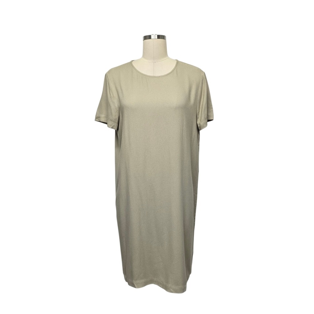 Jenni Kayne Womens Cream Tan Viscose Crepe Short Sleeve Shift Dress Size Medium
